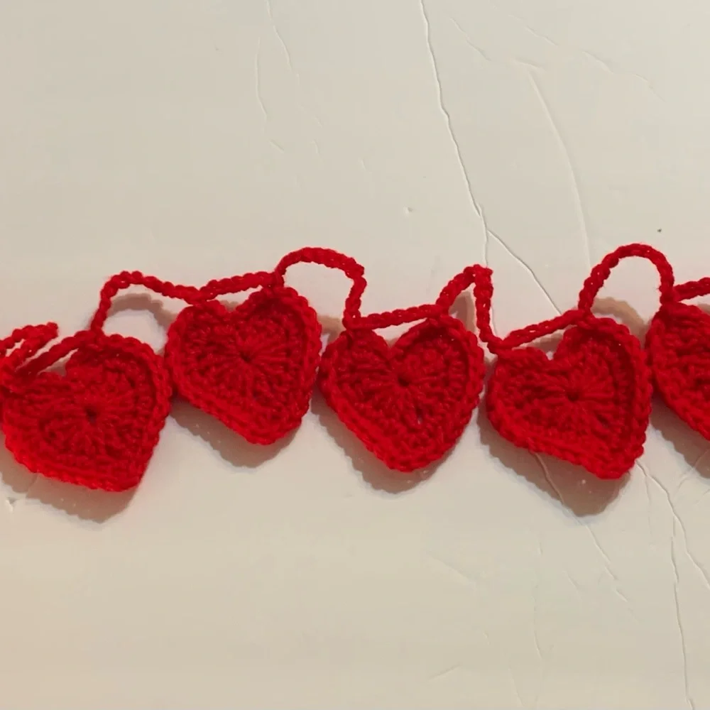 Garland Valentines 10 Red Heart New Handmade Crochet